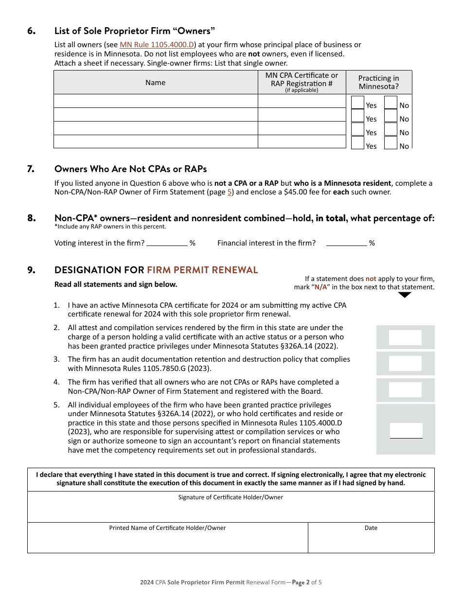 CPA Sole Proprietor Firm Permit Renewal - Minnesota, Page 3