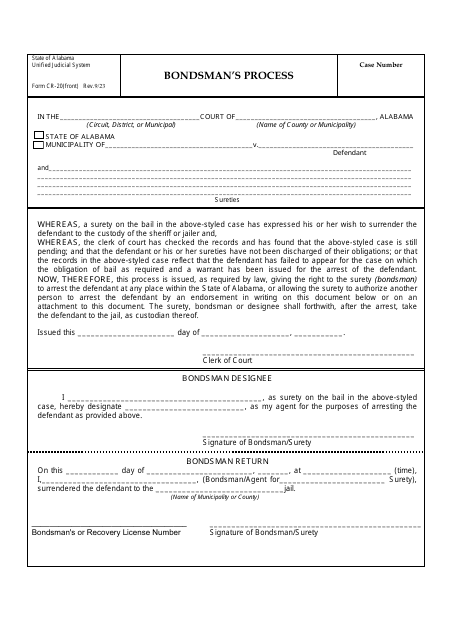 Form CR-20 Bondsman's Process - Alabama