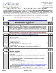 Document preview: Form CDD-0259 Master Plan/Subdivision & Production Permit Submittal Checklist - City of Sacramento, California