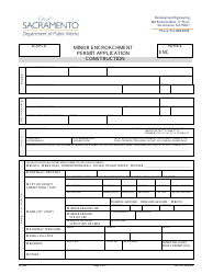 Document preview: Form DE-303 Construction Encroachment Permit Application - City of Sacramento, California