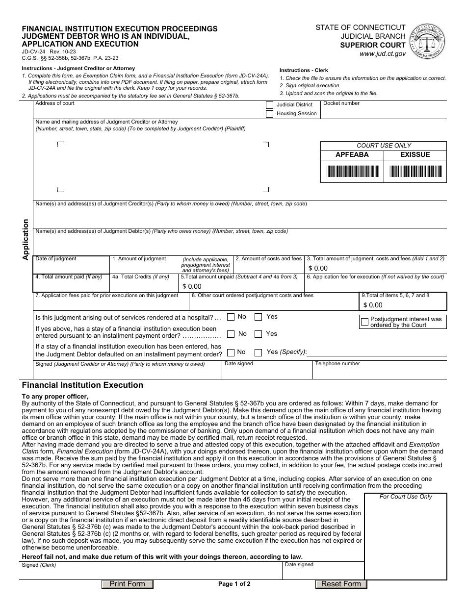 Form Jd-cv-24 Download Fillable Pdf Or Fill Online Financial 