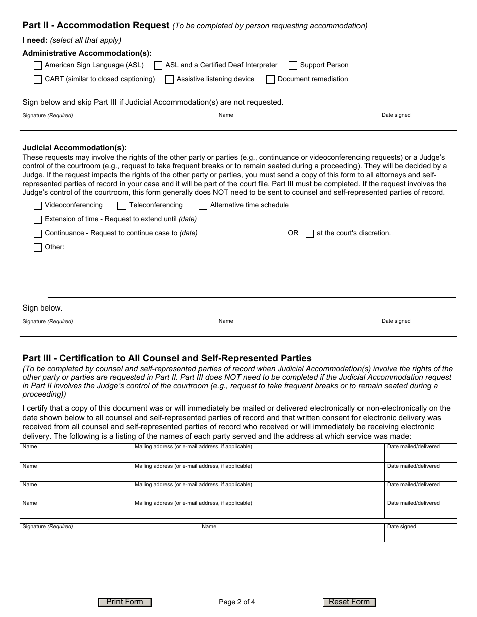 Form JD-ES-352 Ada Request for Reasonable Accommodation - Connecticut, Page 2