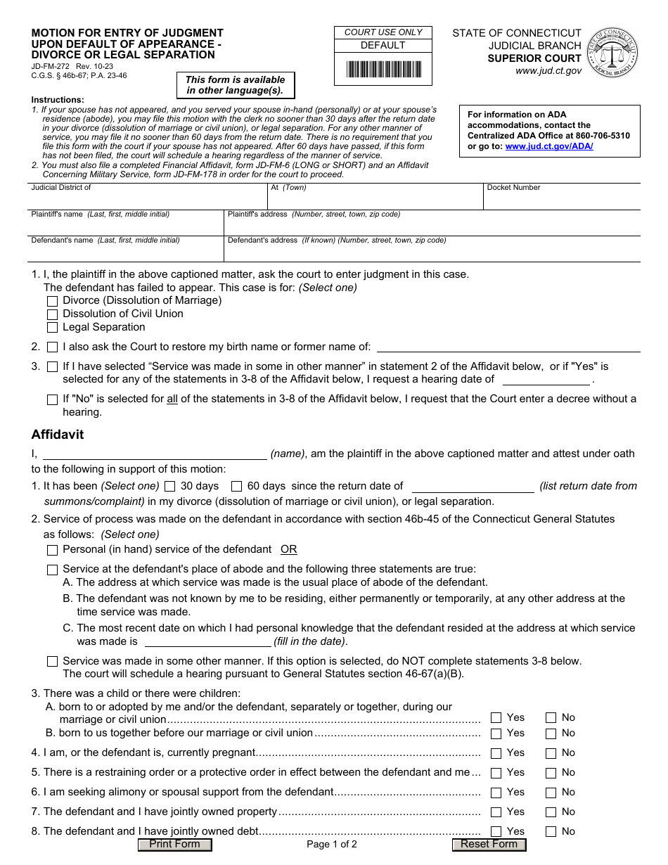 Form jd fm 272 download fillable pdf or fill online motion for entry of