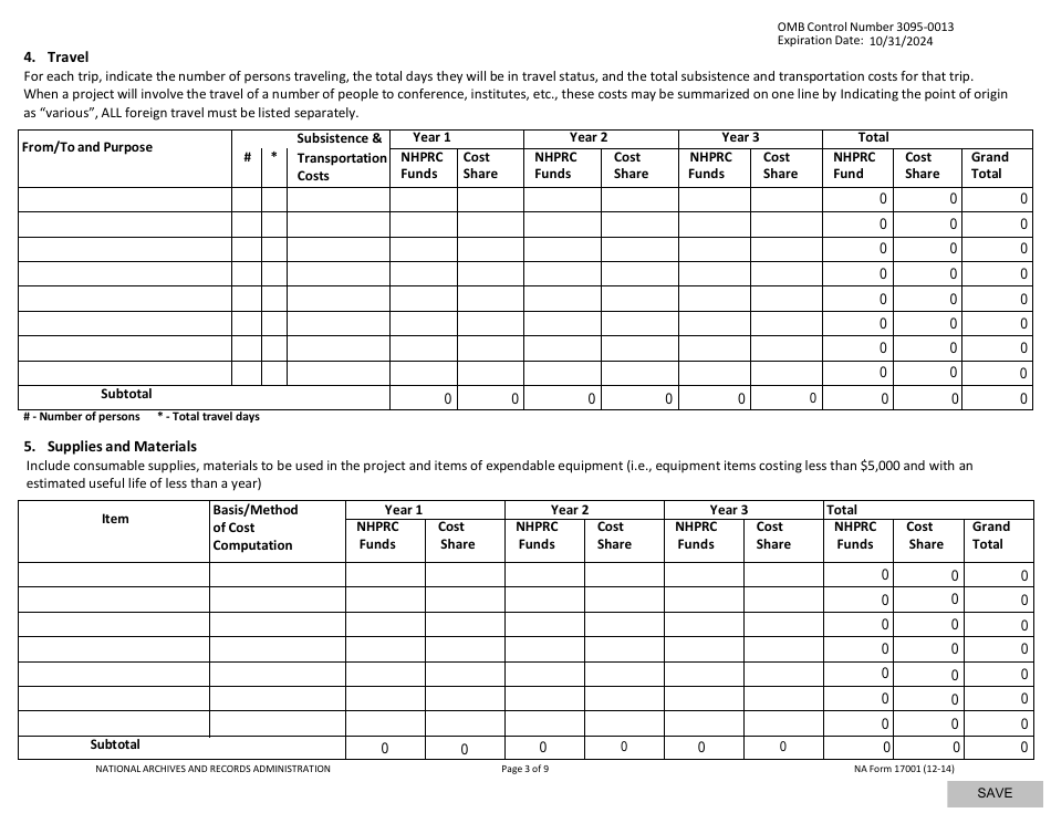 NA Form 17001 National Historical Publications and Records Commission (Nhprc) Budget Form, Page 3