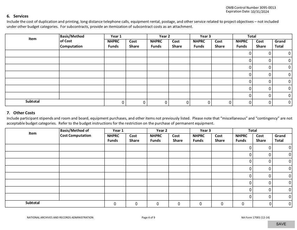 NA Form 17001 National Historical Publications and Records Commission (Nhprc) Budget Form, Page 4