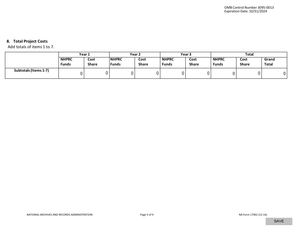 NA Form 17001 National Historical Publications and Records Commission (Nhprc) Budget Form, Page 5
