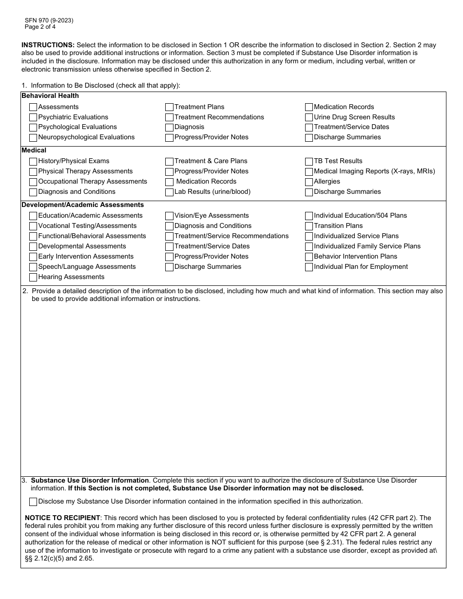 Form SFN970 Multi-Party Authorization to Disclose Information - North Dakota, Page 2