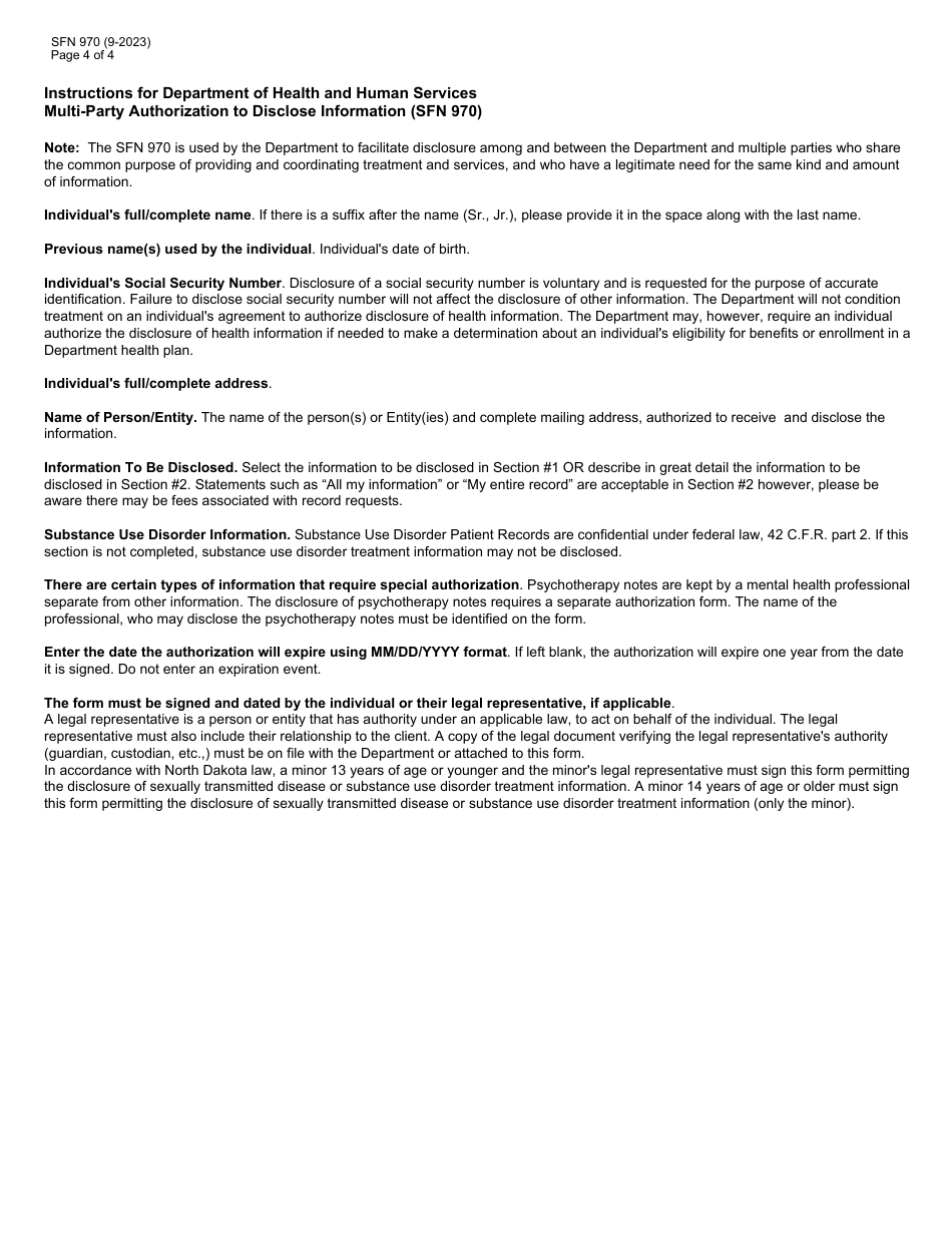 Form SFN970 Multi-Party Authorization to Disclose Information - North Dakota, Page 4