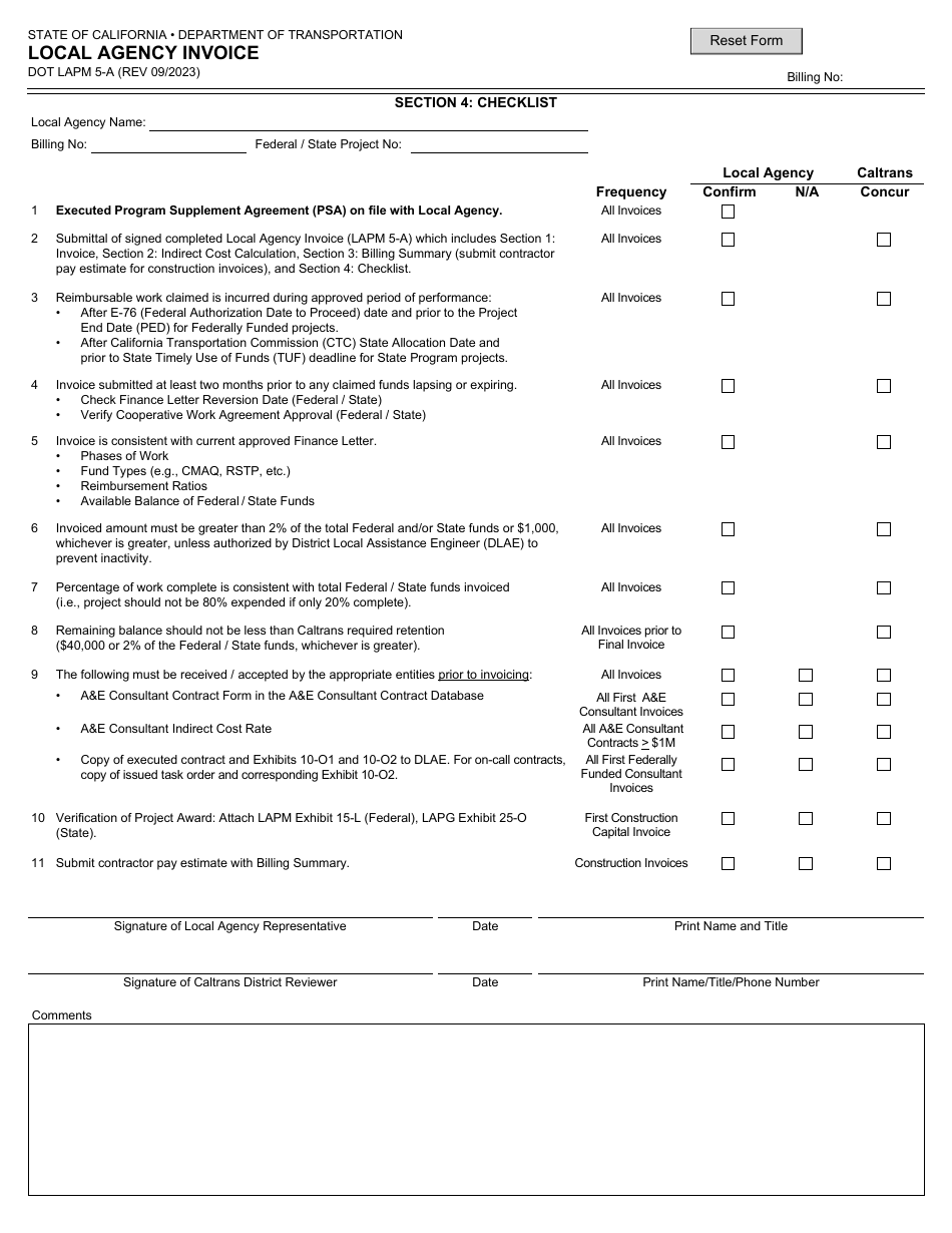 Form DOT LAPM5-A Local Agency Invoice - California, Page 4