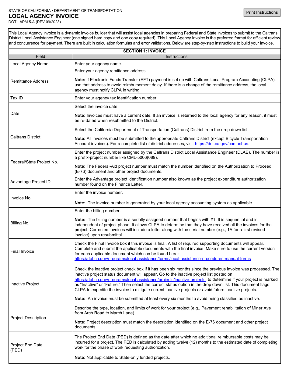 Form DOT LAPM5-A Local Agency Invoice - California, Page 5