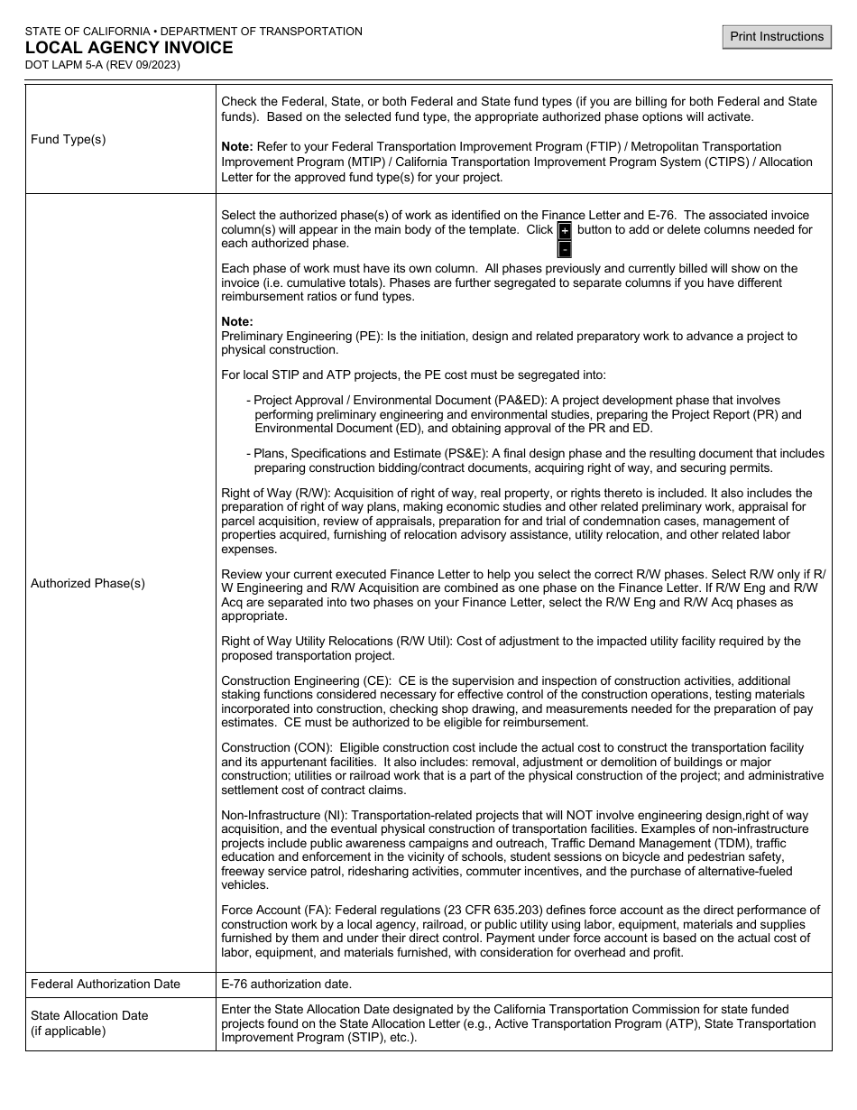 Form DOT LAPM5-A Local Agency Invoice - California, Page 6