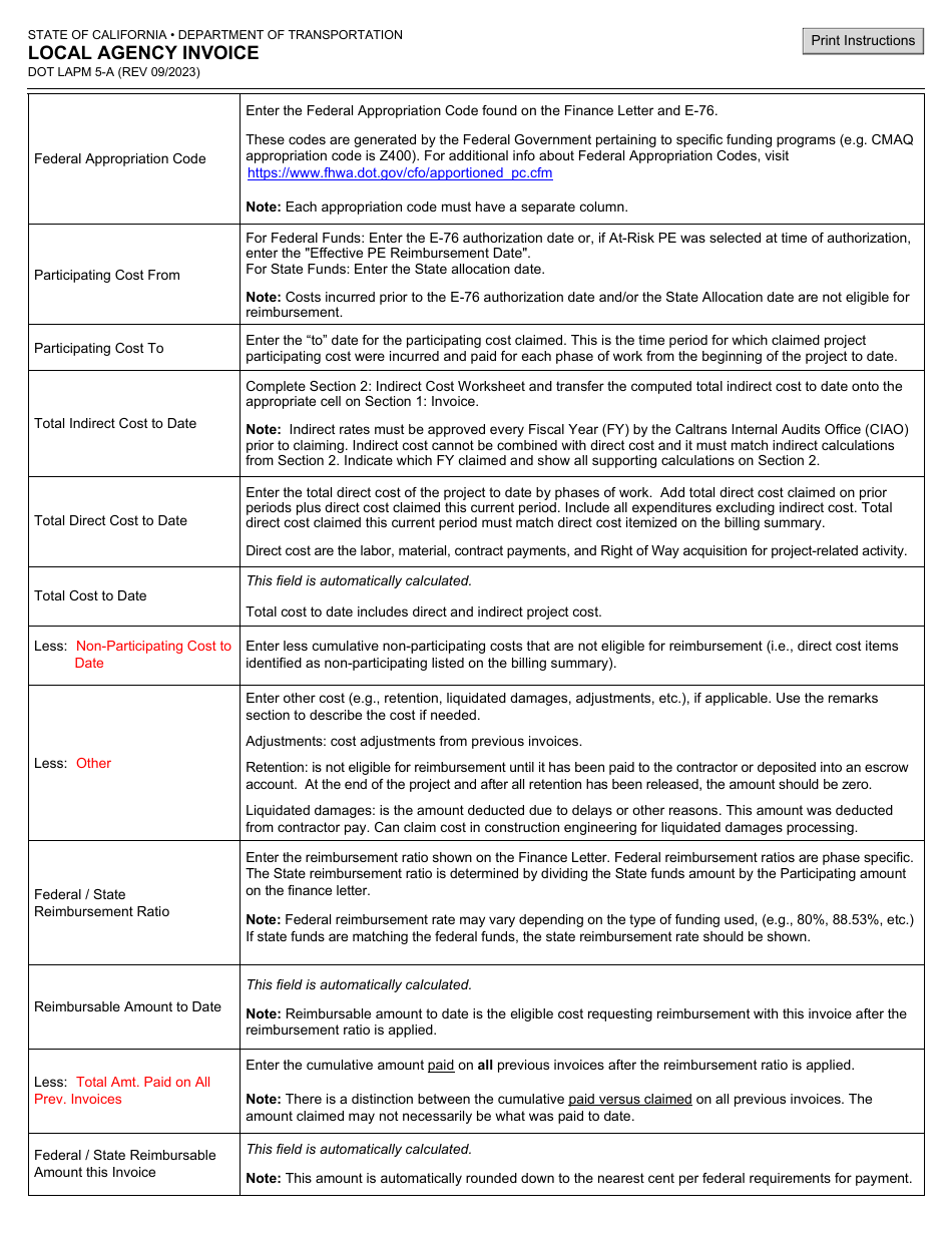 Form DOT LAPM5-A Local Agency Invoice - California, Page 7