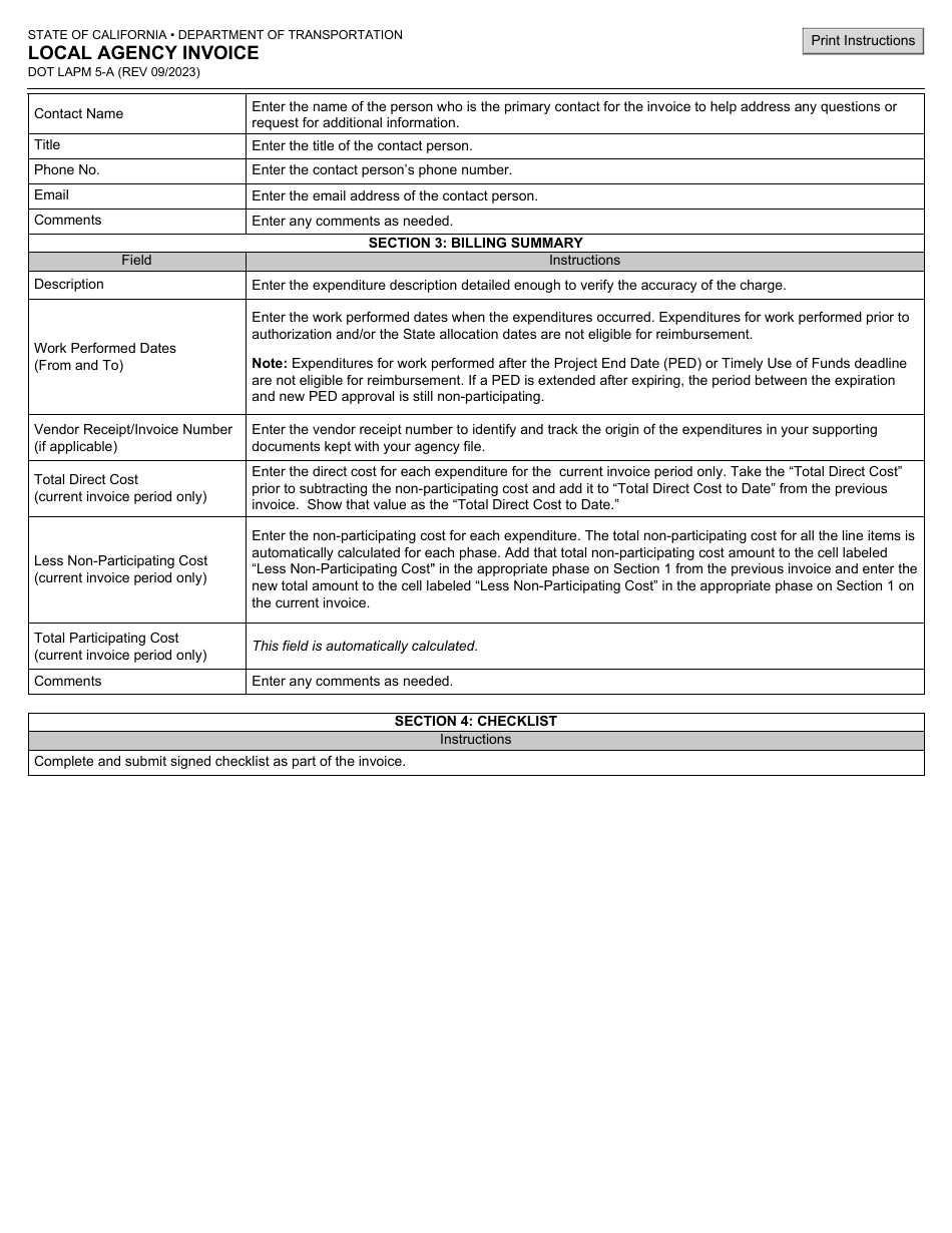 Form DOT LAPM5-A Local Agency Invoice - California, Page 9