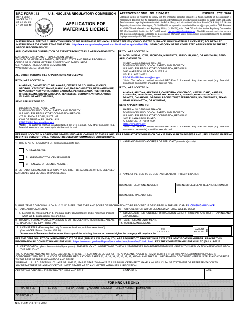 NRC Form 313 Application for Materials License