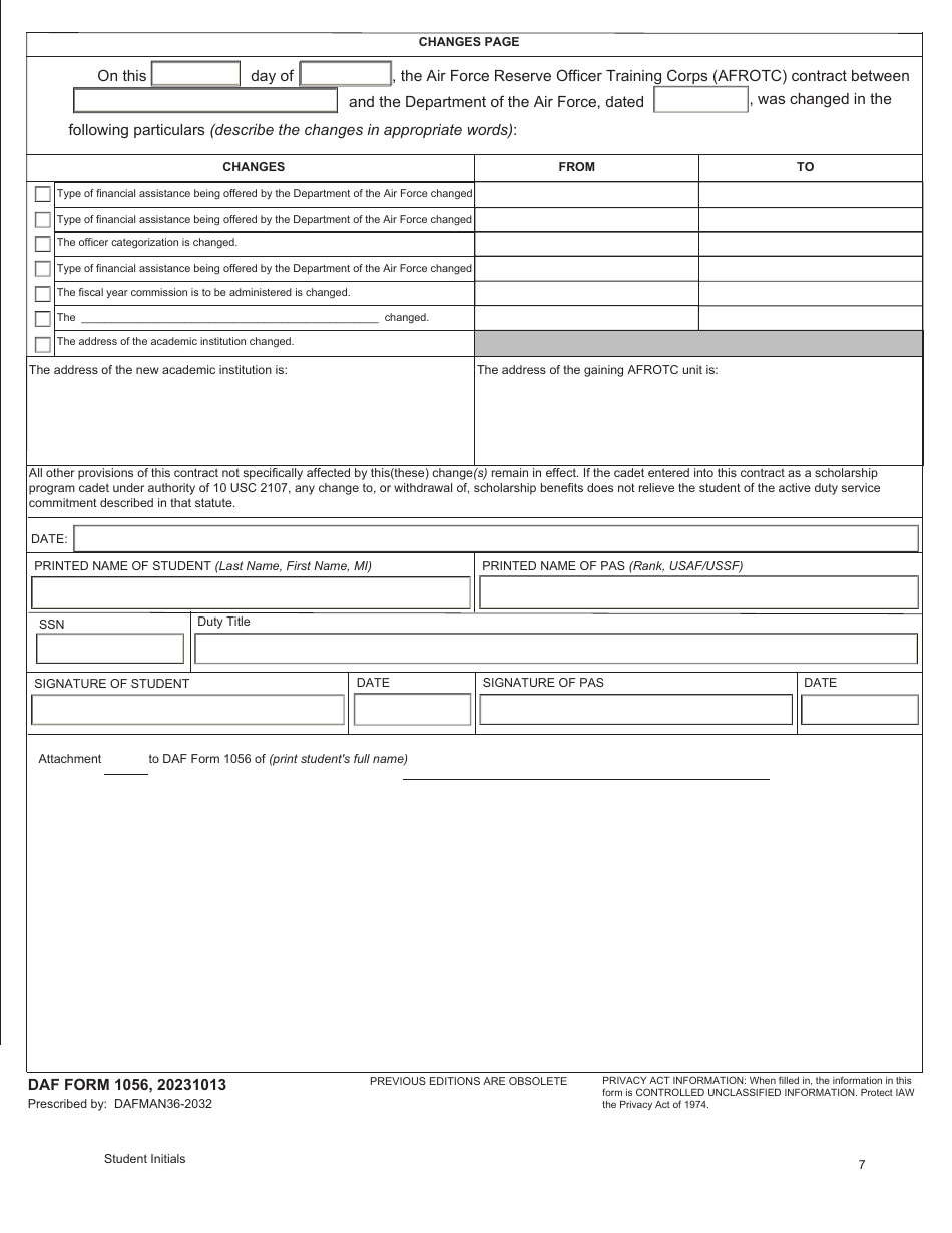 DAF Form 1056 Air Force Reserve Officer Training Corps (AFROTC) Contract, Page 7