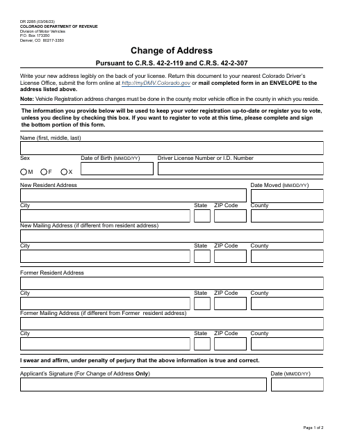 Form DR2285 Change of Address - Colorado