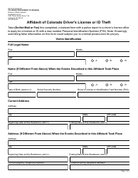 Form DR2153 Affidavit of Colorado Driver&#039;s License or I D Theft - Colorado