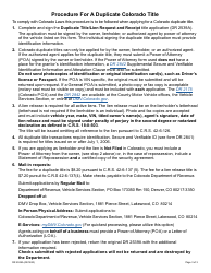 Form DR2539A Duplicate Title/Lien Request and Receipt - Colorado, Page 3