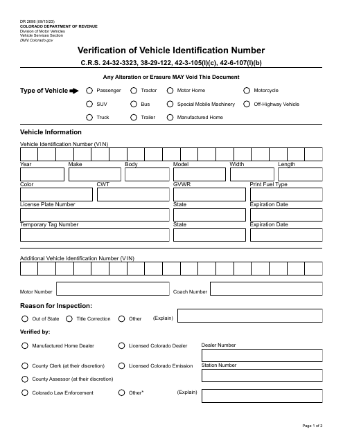 Form DR2698  Printable Pdf