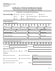 Form DR2698 Verification of Vehicle Identification Number - Colorado