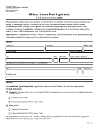 Document preview: Form DR2002 Military License Plate Application - Colorado