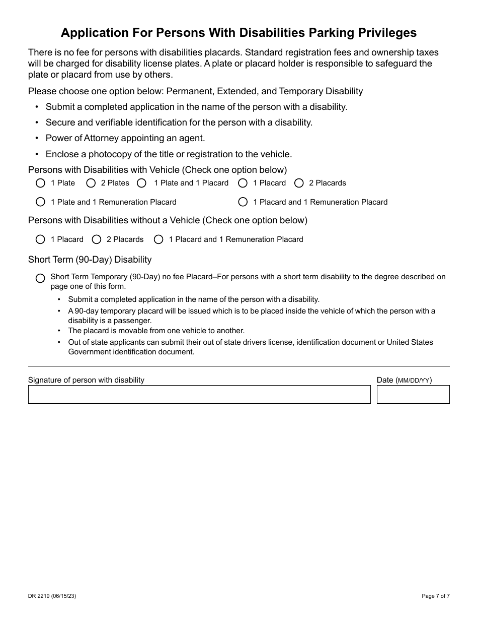 Form DR2219 Parking Privileges Application - Colorado, Page 7