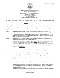 Document preview: Instructions for Form PC-1 Articles of Incorporation for a Professional Corporation - Hawaii