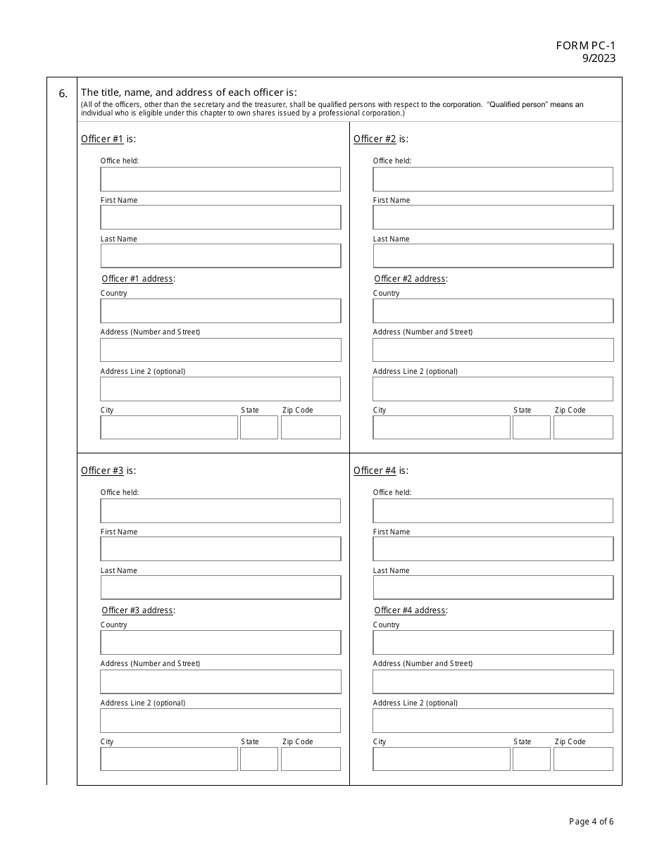 Form PC-1 Articles of Incorporation for a Hawaii Professional Corporation - Hawaii, Page 4