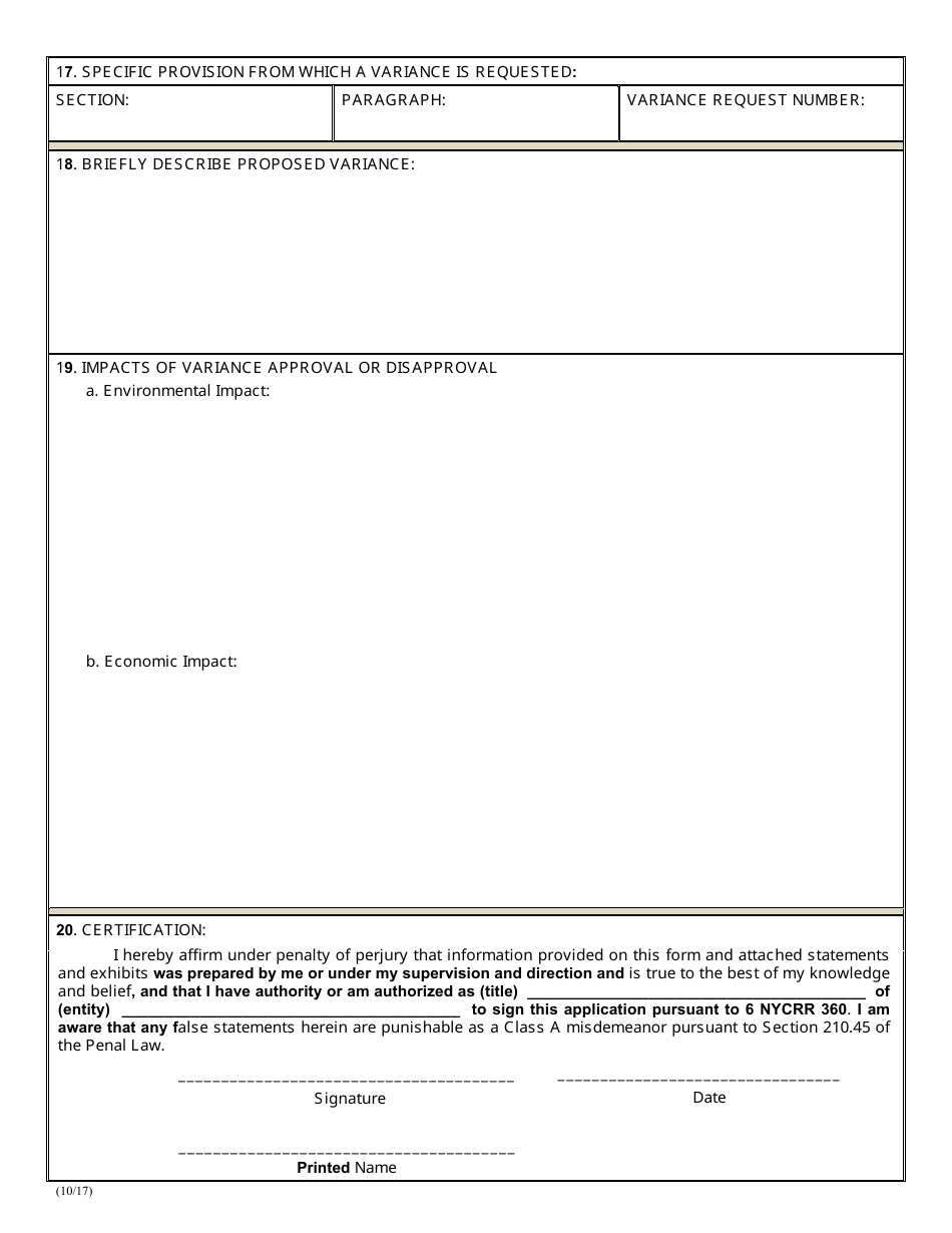 New York Application for Variance Under 6 Nycrr Part 360.10 - Fill Out ...