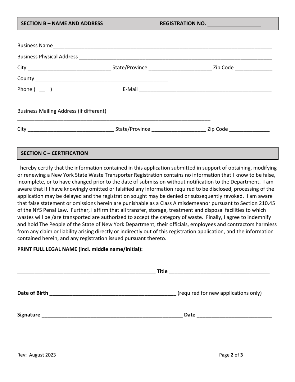 New York 6 Nycrr Parts 364 Waste Transporter Registration Application ...