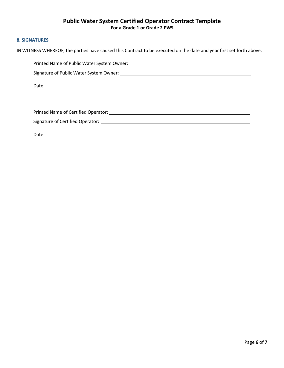 Public Water System Certified Operator Contract Template for a Grade 1 or Grade 2 Pws - Arizona, Page 6