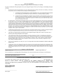 Document preview: Junior Lifeguard Program Waiver and Release of Liability - City of San Diego, California