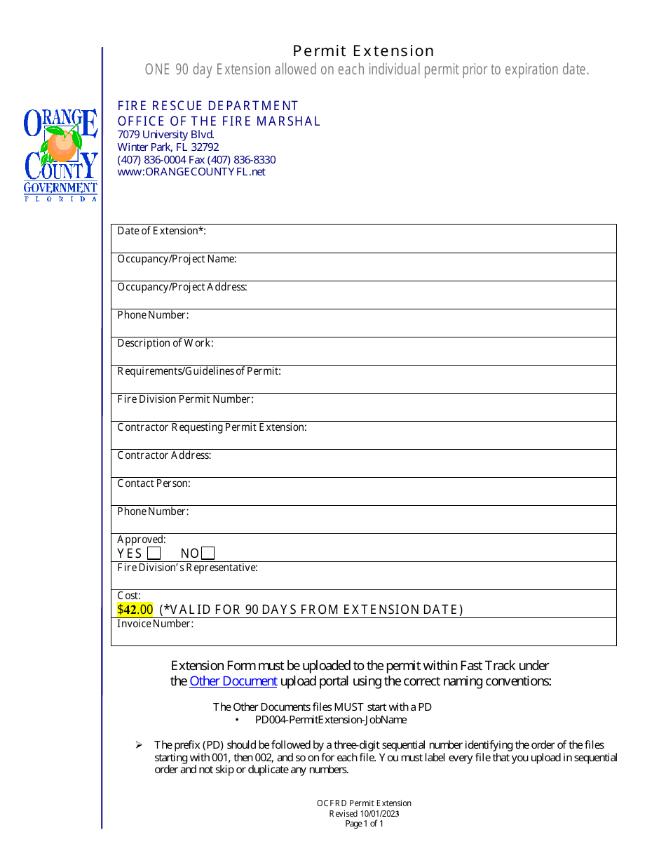 Orange County, Florida Permit Extension Download Fillable PDF 2020