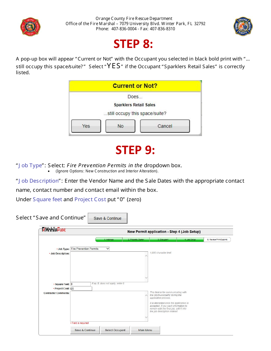 Pyrotechnics - Sparklers Retail Sales Permit Application - Orange County, Florida, Page 5