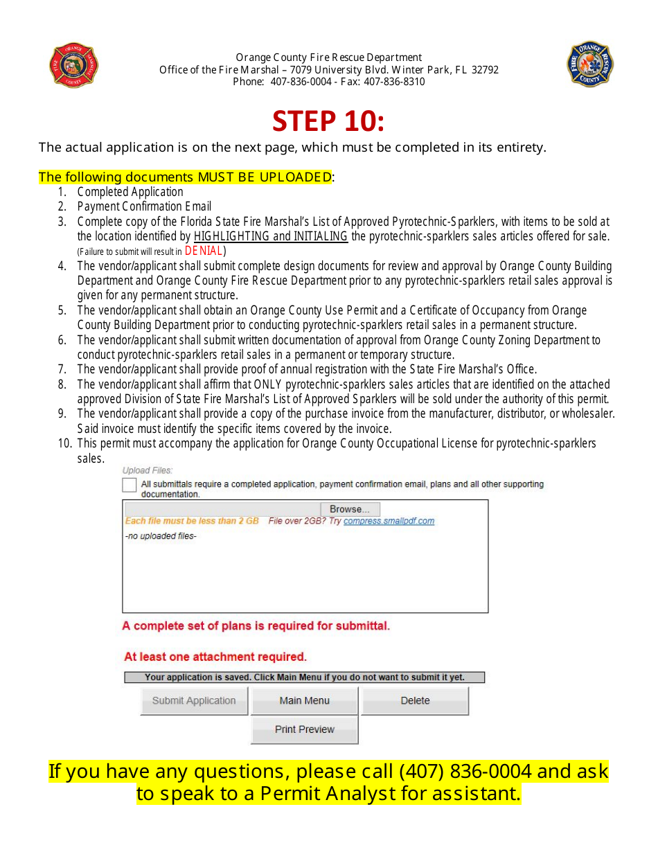 Pyrotechnics - Sparklers Retail Sales Permit Application - Orange County, Florida, Page 6