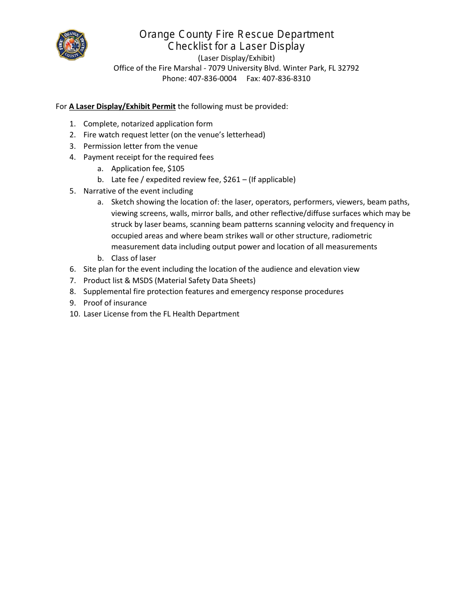 Permit Application for Laser Display / Exhibit - Orange County, Florida, Page 6