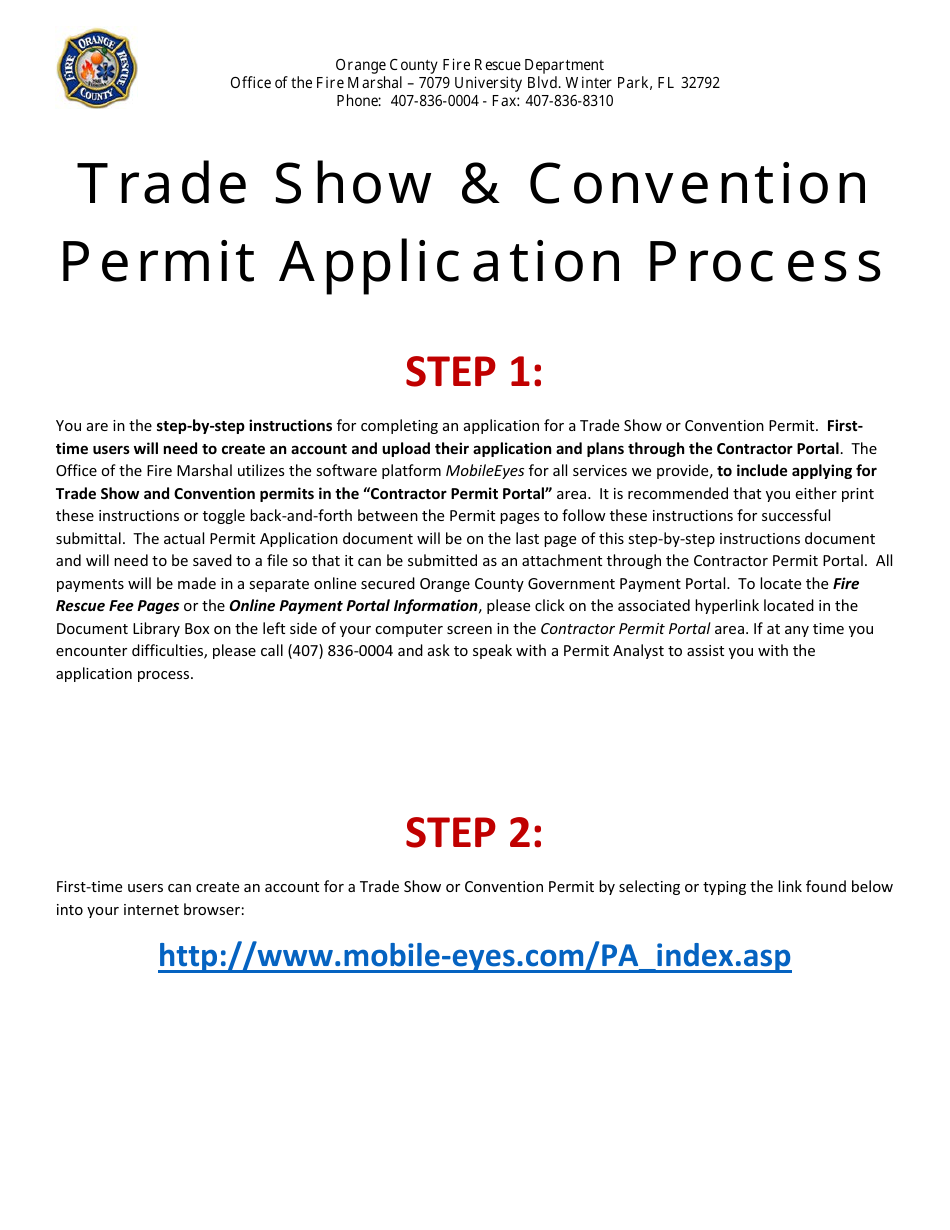 Permit Application for Trade Shows  Conventions - Orange County, Florida, Page 1