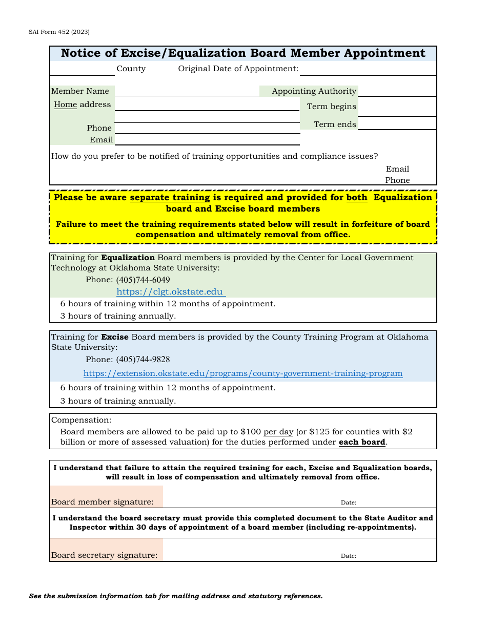 OSAI Form 452 Fill Out, Sign Online and Download Printable PDF