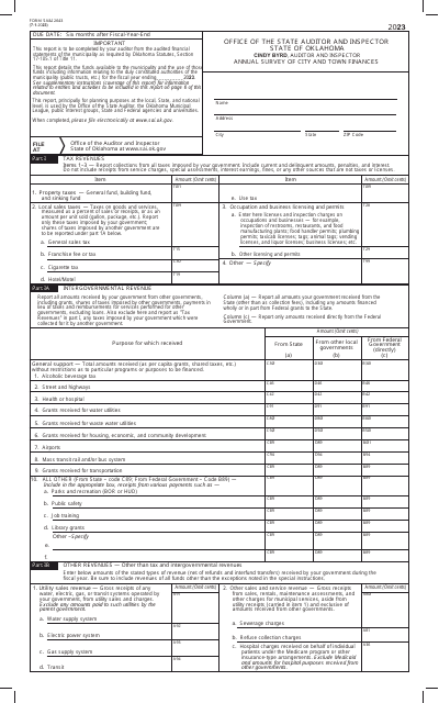 Form SA&I2643 Annual Survey of City and Town Finances - Oklahoma, 2023