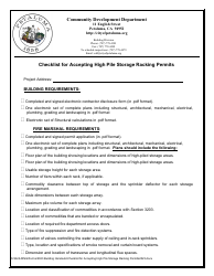 Checklist for Accepting High Pile Storage Racking Permits - City of Petaluma, California