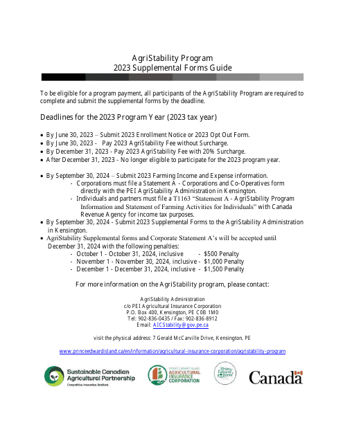 Instructions for Supplemental Forms - Pei Agristability Program - Prince Edward Island, Canada, 2023