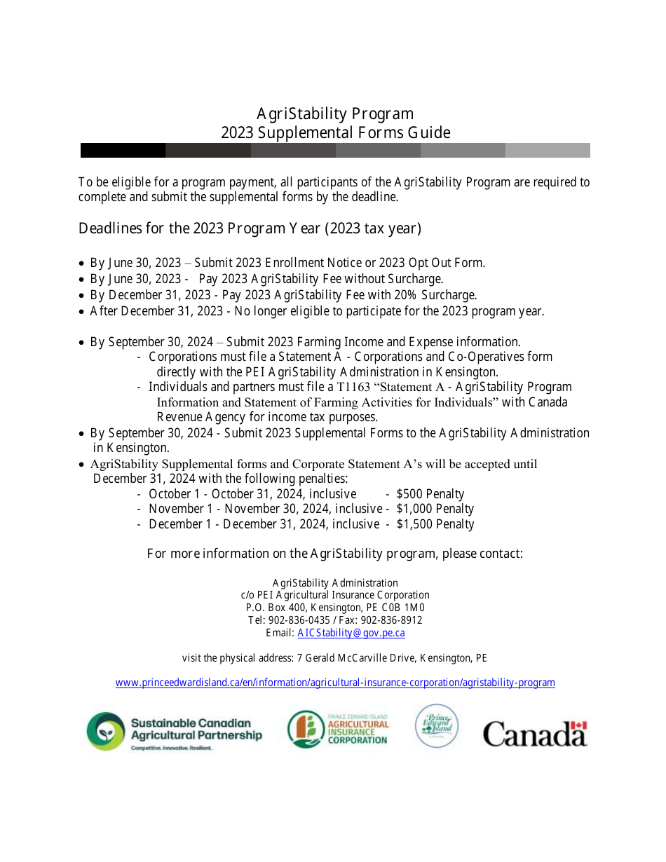 Instructions for Supplemental Forms - Pei Agristability Program - Prince Edward Island, Canada, Page 1