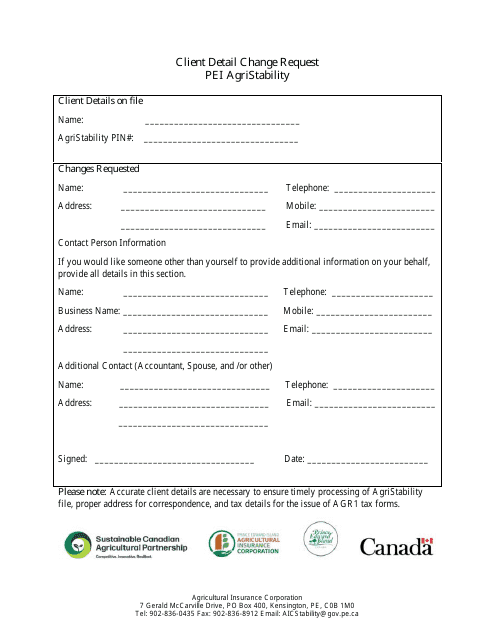 Client Detail Change Request - Pei Agristability Program - Prince Edward Island, Canada