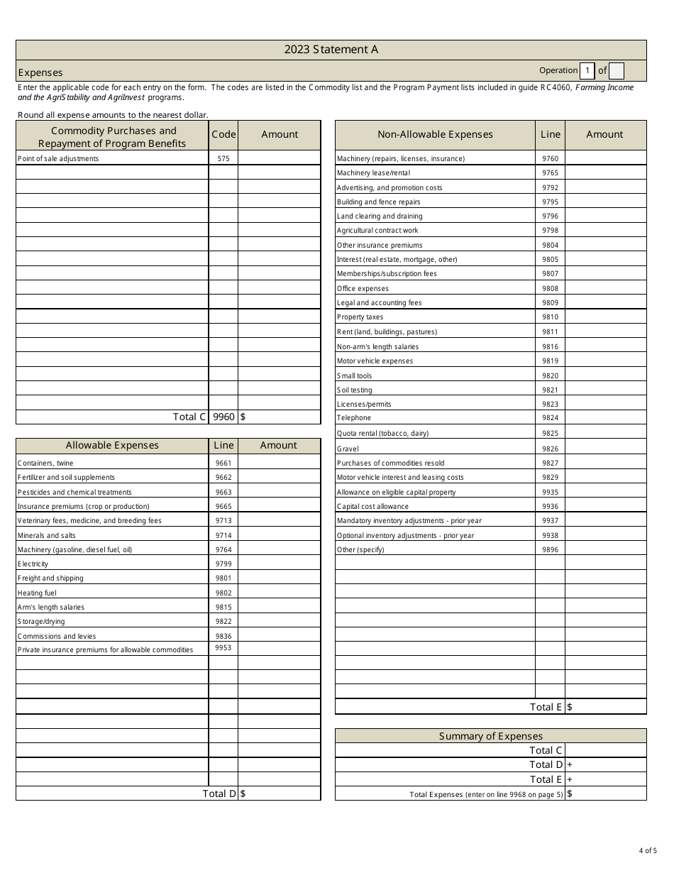 Statement a - Statement of Farming Activities for Corporations - Agristability and Agriinvest Programs - Prince Edward Island, Canada, Page 4