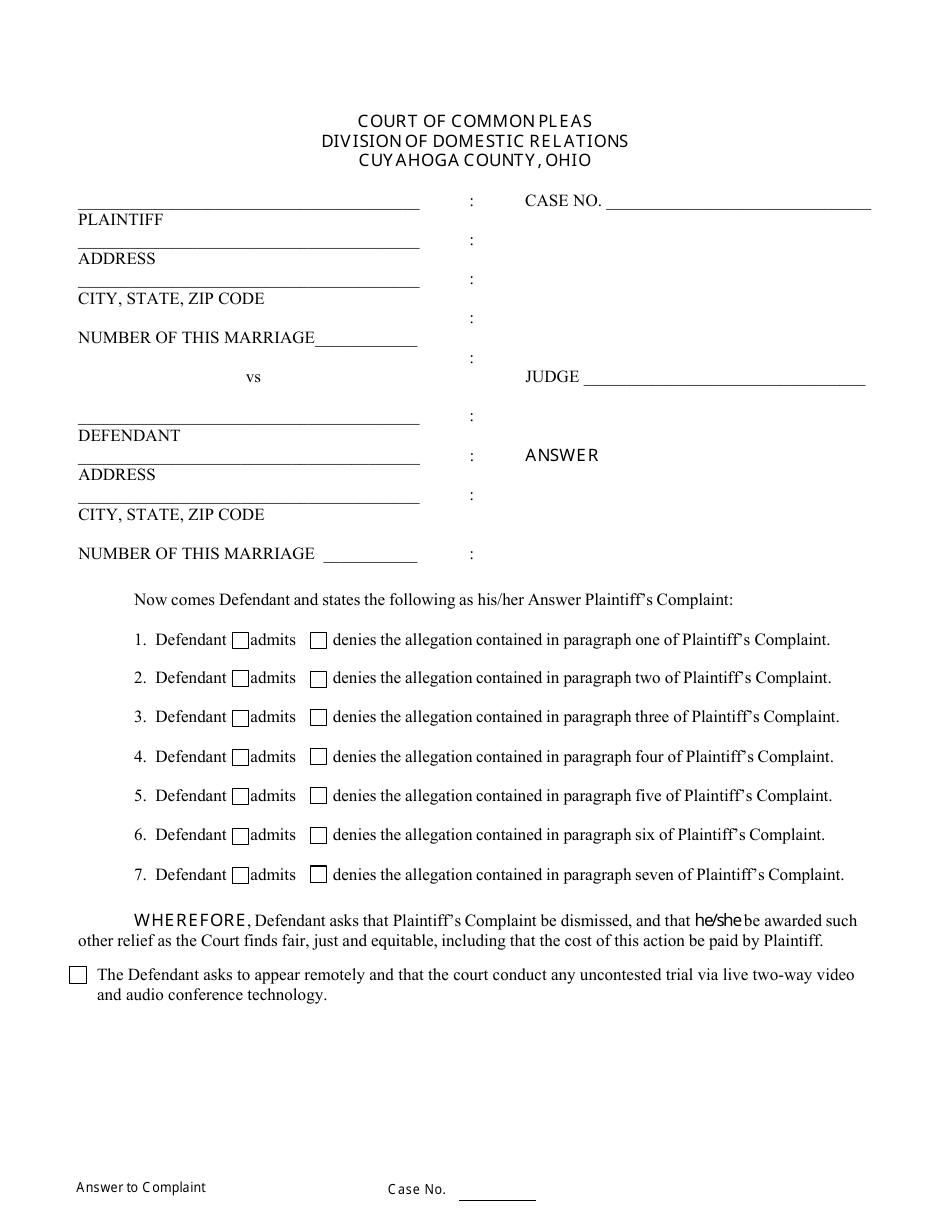 Answer to Complaint - Cuyahoga County, Ohio, Page 2