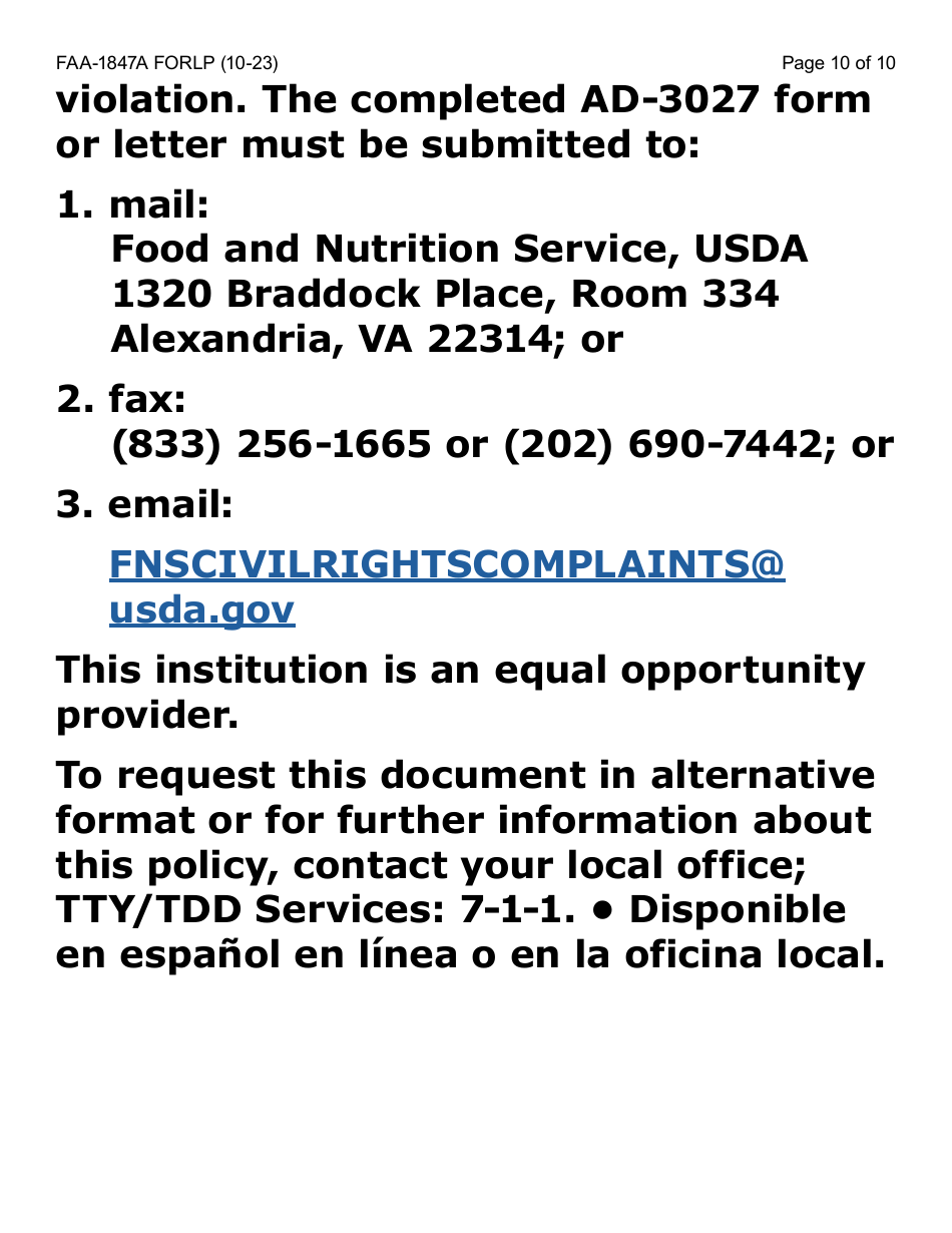 Form FAA-1847A-LP Electronic Benefit Theft Replacement Request Form (Large Print) - Arizona, Page 10