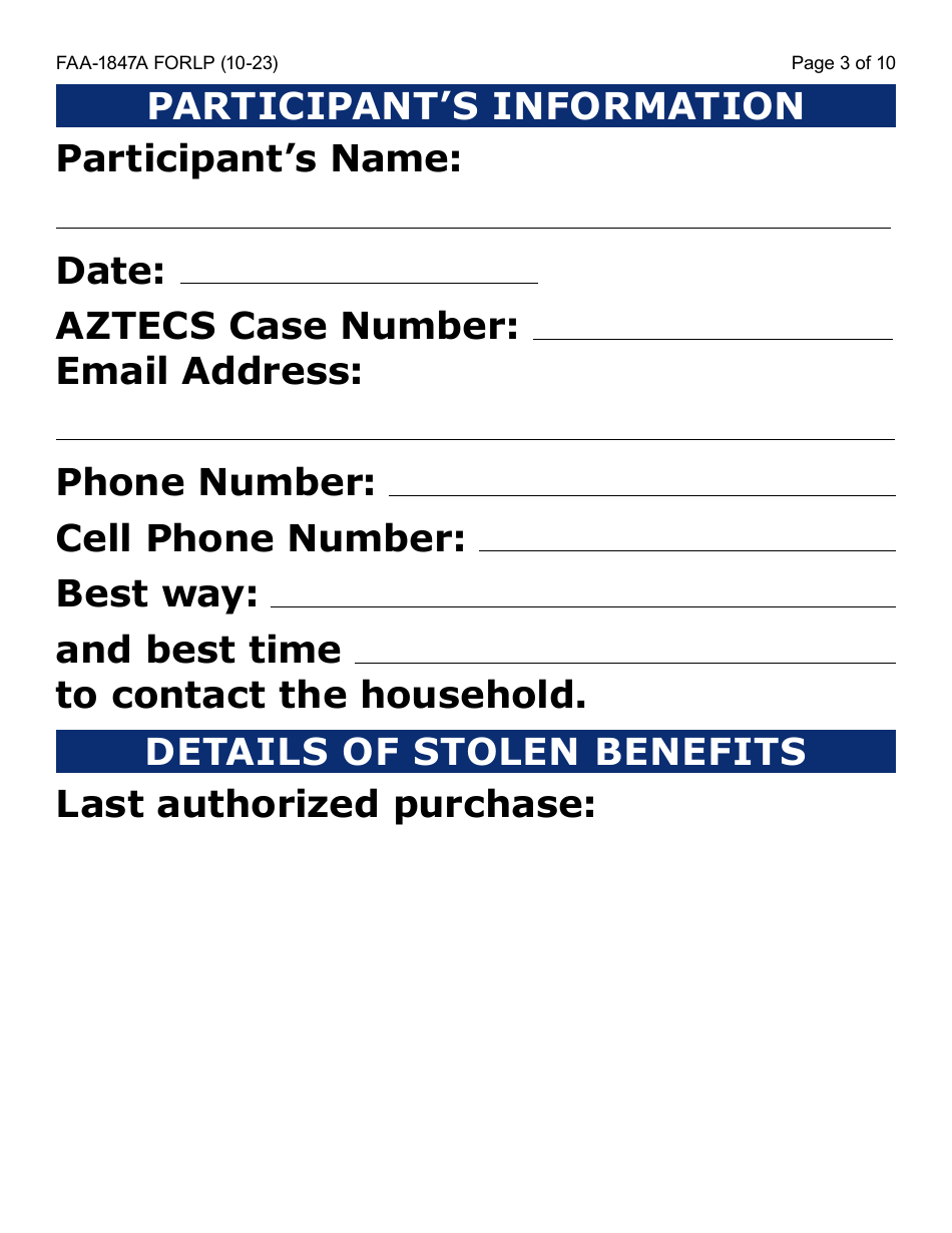 Form FAA-1847A-LP Electronic Benefit Theft Replacement Request Form (Large Print) - Arizona, Page 3