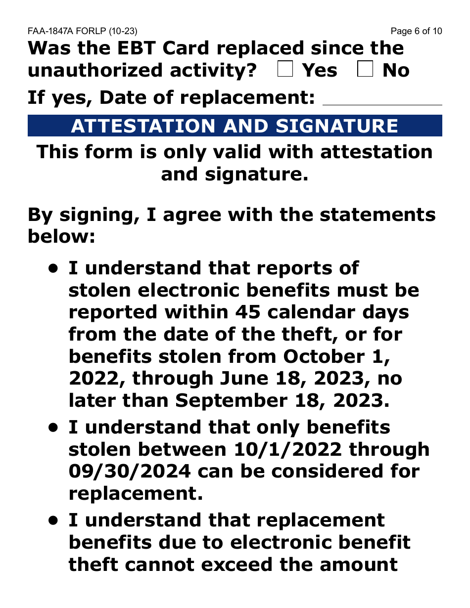 Form FAA-1847A-LP Electronic Benefit Theft Replacement Request Form (Large Print) - Arizona, Page 6
