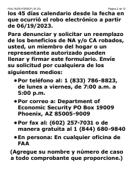 Formulario FAA-1847A-SLP Solicitud De Reemplazo Por Robo De Beneficios Electronicos (Letra Grande) - Arizona (Spanish), Page 2