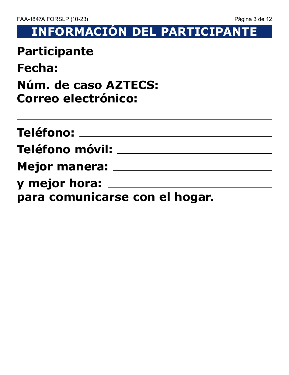 Formulario FAA-1847A-SLP Solicitud De Reemplazo Por Robo De Beneficios Electronicos (Letra Grande) - Arizona (Spanish), Page 3